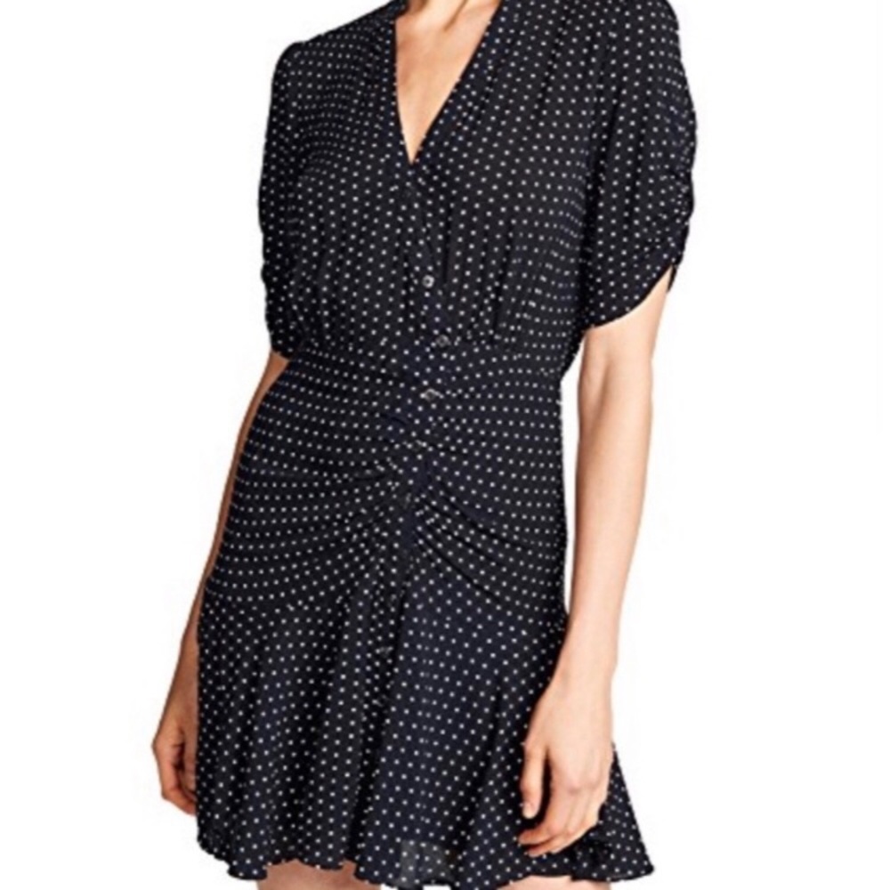 Free People Black and White Ruched Ruffled Mini Dress